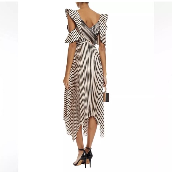 Self-Portrait Black and White Striped Midi Dress - Picture 2 of 6